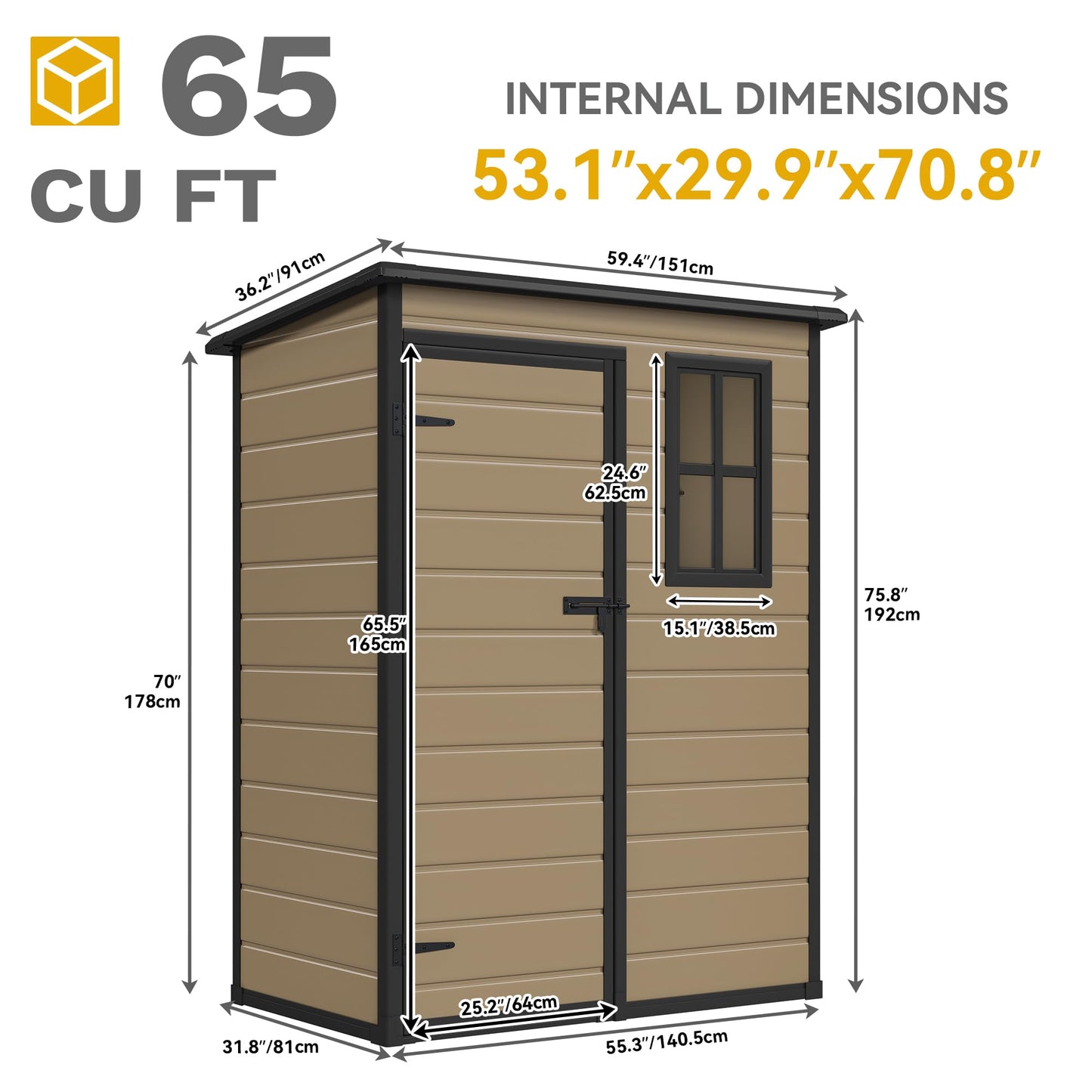 DWVO 5x3ft Resin Outdoor Storage Shed with Floor, Waterproof Lockable Storage Shed with Window, Plastic Outside Tool Storage for Garden Backyard Patio Lawn