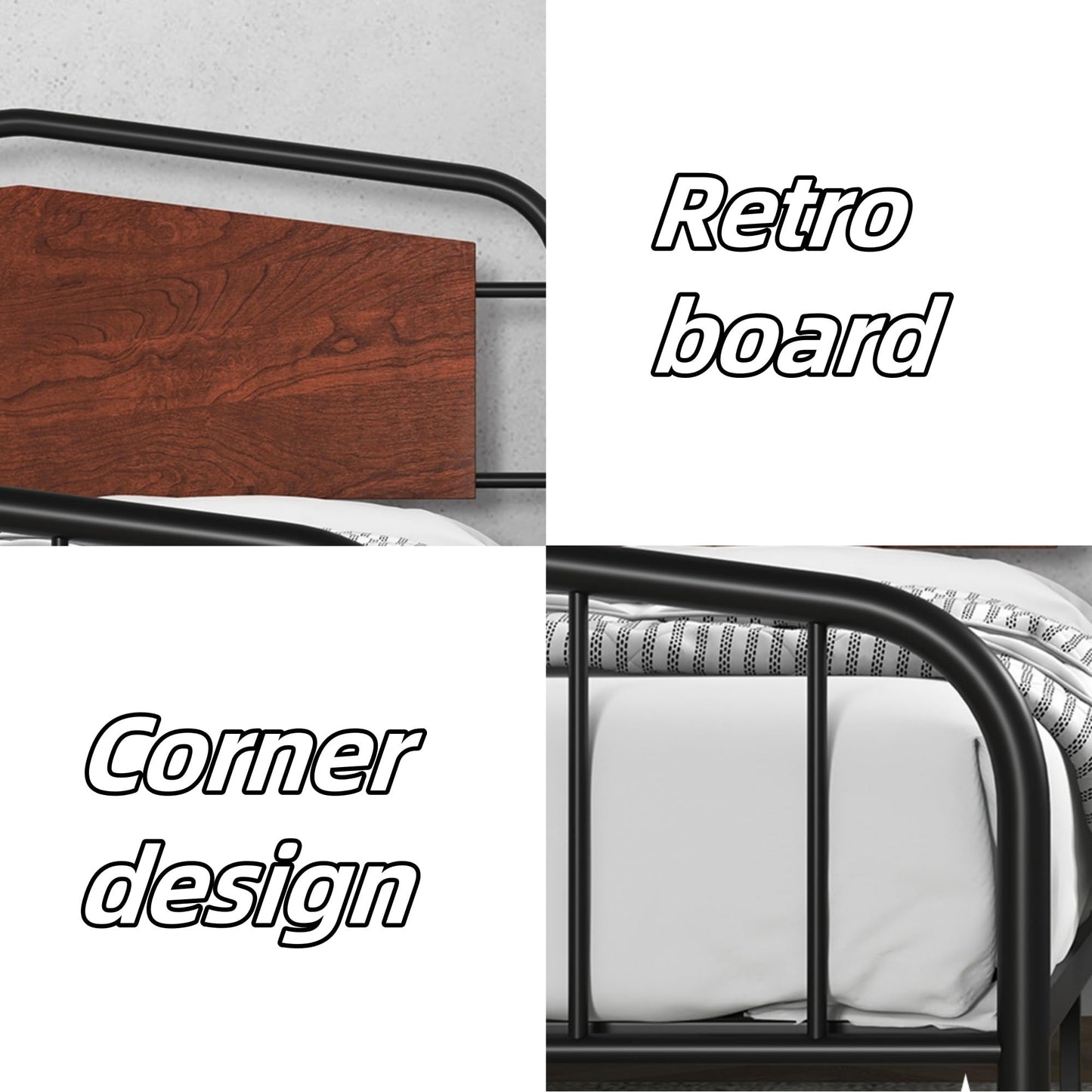 Gyabnw Full Bed Frame, Full Size Bed Frame, Heavy Duty Metal Platform Bed Frame with Round Corners, /No Box Spring Needed/Wooden Headboard/Noise-Free, Walnut