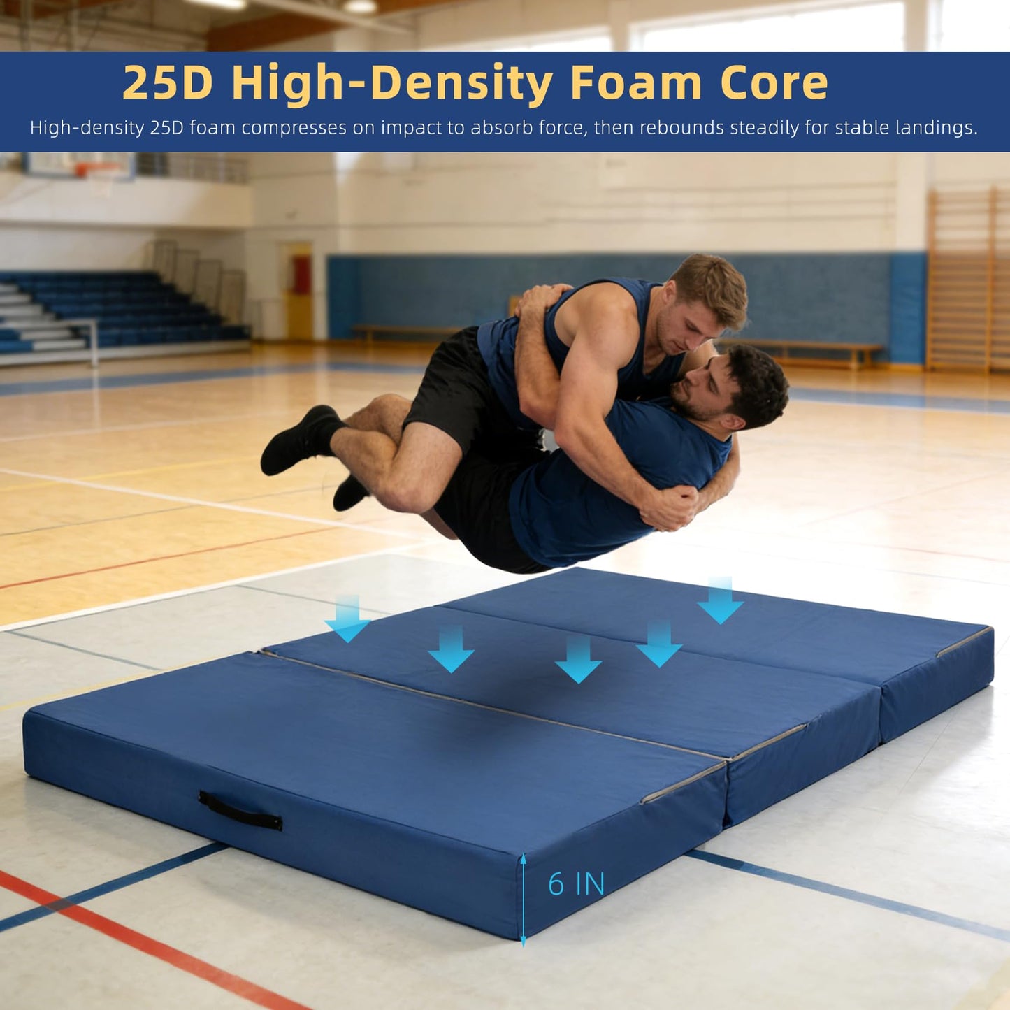 Gymnastics Landing Mat,6 ft x 4 ft x 6 in – Thick High-Density Foam Crash Pad, Soft Pillow Home Practice Mat with Carry Handles, Non-Slip Bottom for Tumbling, Cheer & Kids Training