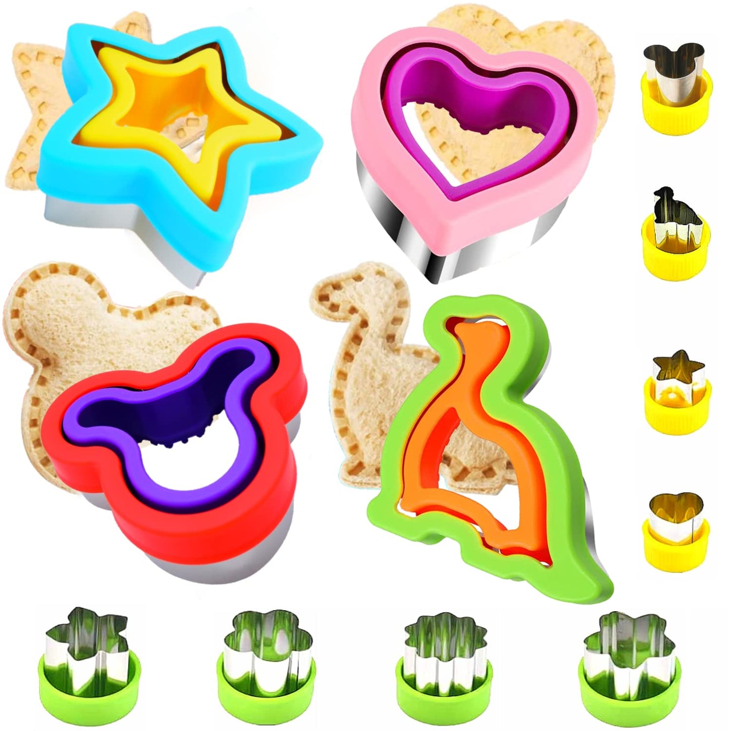 BANIC Uncrustable Sandwich Cutter, 12Pcs Sandwich Cutter and Sealer, Crustless Sandwich Cutter Heart Star Dino Mouse etc, Lunch & Bento Box Accessories