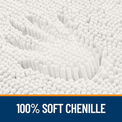 OLANLY U-Shaped Toilet Rugs - Extra Soft Chenille Bathroom Mat, 24x20, Quick-Dry & Non-Slip, Ivory