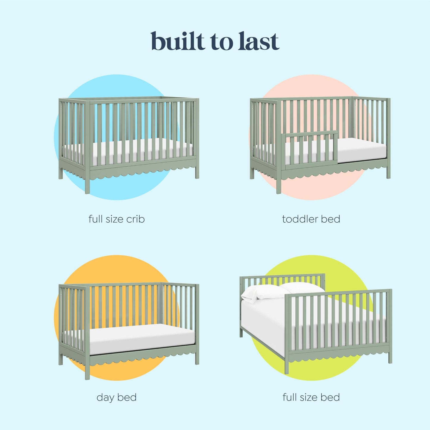 Davinci Sammy Scallop 4-in-1 Convertible Crib in Light Sage, GREENGUARD Gold Certified