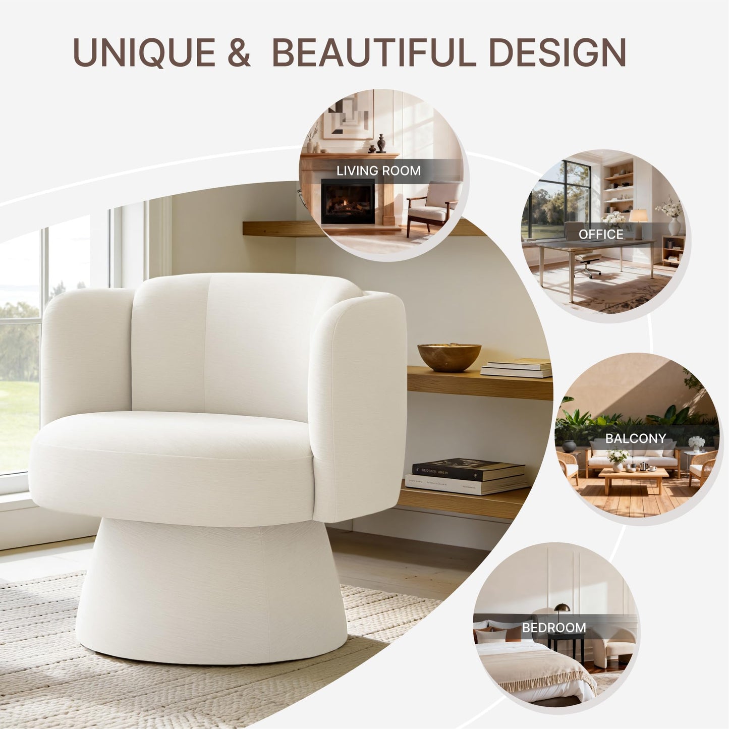 Swivel Barrel Chair Set of 2,360° Accent Chairs with Round Backrest,Upholstered Lounge Chair for Vanity,Living Room,Bedroom,Reading Nook,Linen