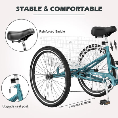 ABORON Adults Tricycle, 3 Wheels Bike for Adult, Tricycle for Adults, Double-Wall Wheel Rims, for Women Men Exercise Outdoor Sports