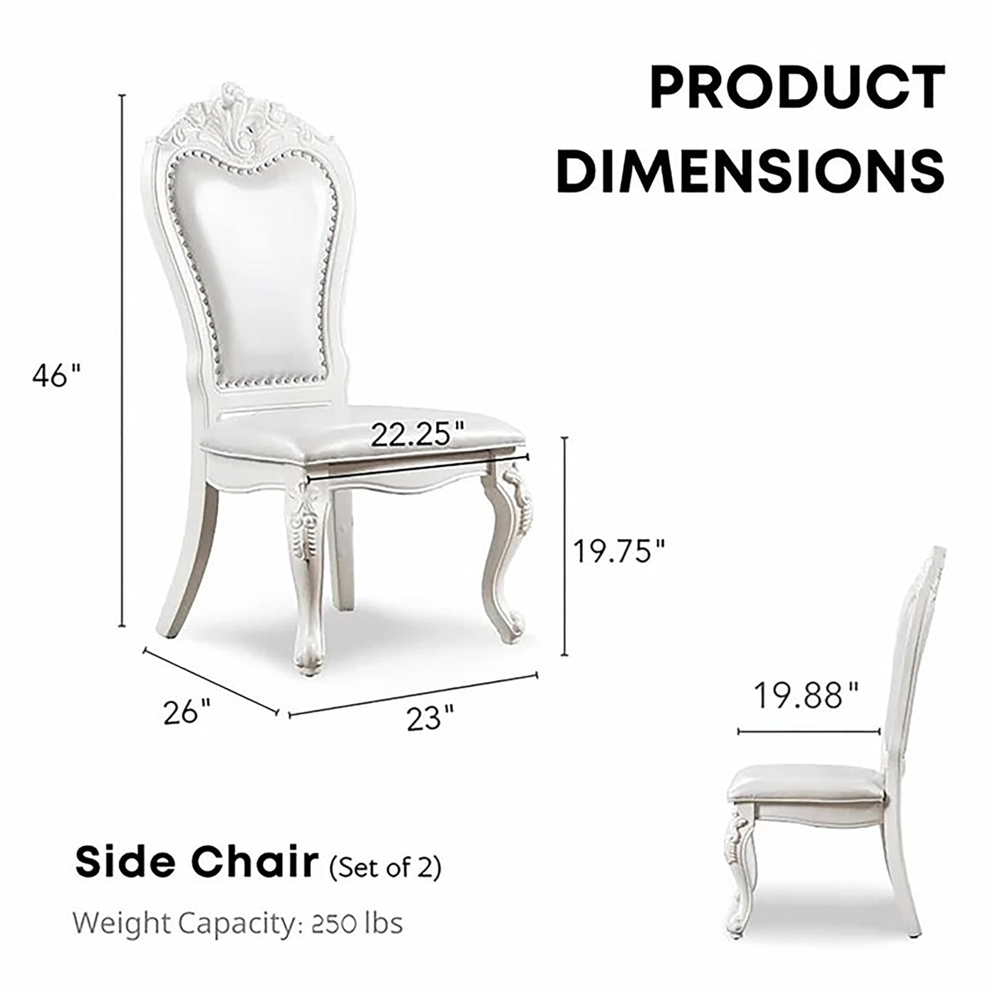 Furniture of America Adair Traditional Solid Wood Side Chairs Set of 2, Leatherette Upholstered Seating with Nailhead Trim and Cabriole Legs for Kitchen, Dining Room, White