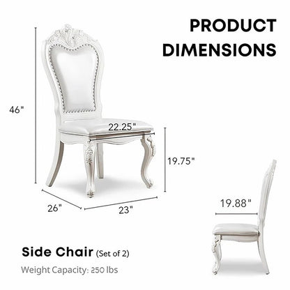 Furniture of America Adair Traditional Solid Wood Side Chairs Set of 2, Leatherette Upholstered Seating with Nailhead Trim and Cabriole Legs for Kitchen, Dining Room, White