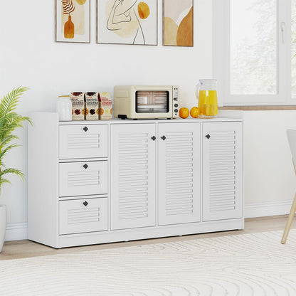 Giantex 63'' Buffet Cabinet with Storage, Modern Sideboard Cabinet with 3 Doors & 3 Pull-Out Drawers, Large Kitchen Console Table with Anti-Tipping Devices for Living Room, Dining Room, White