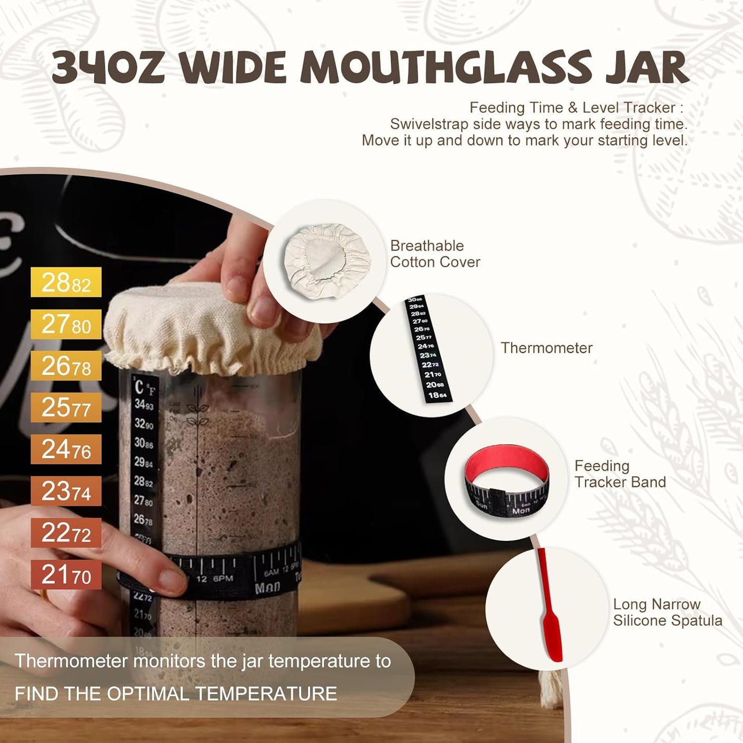 26PCS (34OZ), Set 2 Sourdough Starter Kit, Sourdough Bread Baking Supplies, Including a Sourdough Starter Jar Silicone