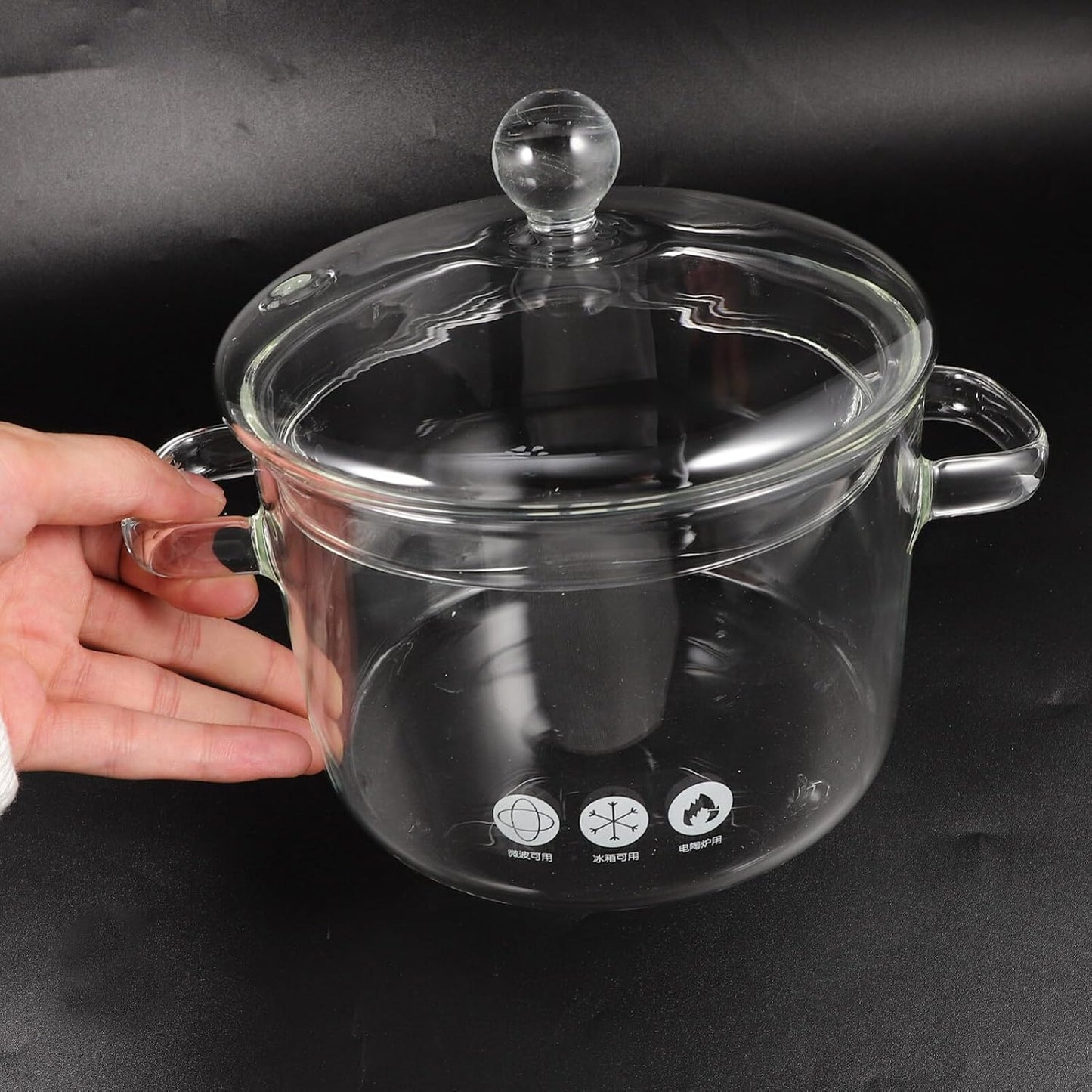 Clear Glass Saucepan with Cover and Handles, 1500ml Simmer Pot for Cooking Pasta, Noodle, Soup, Milk