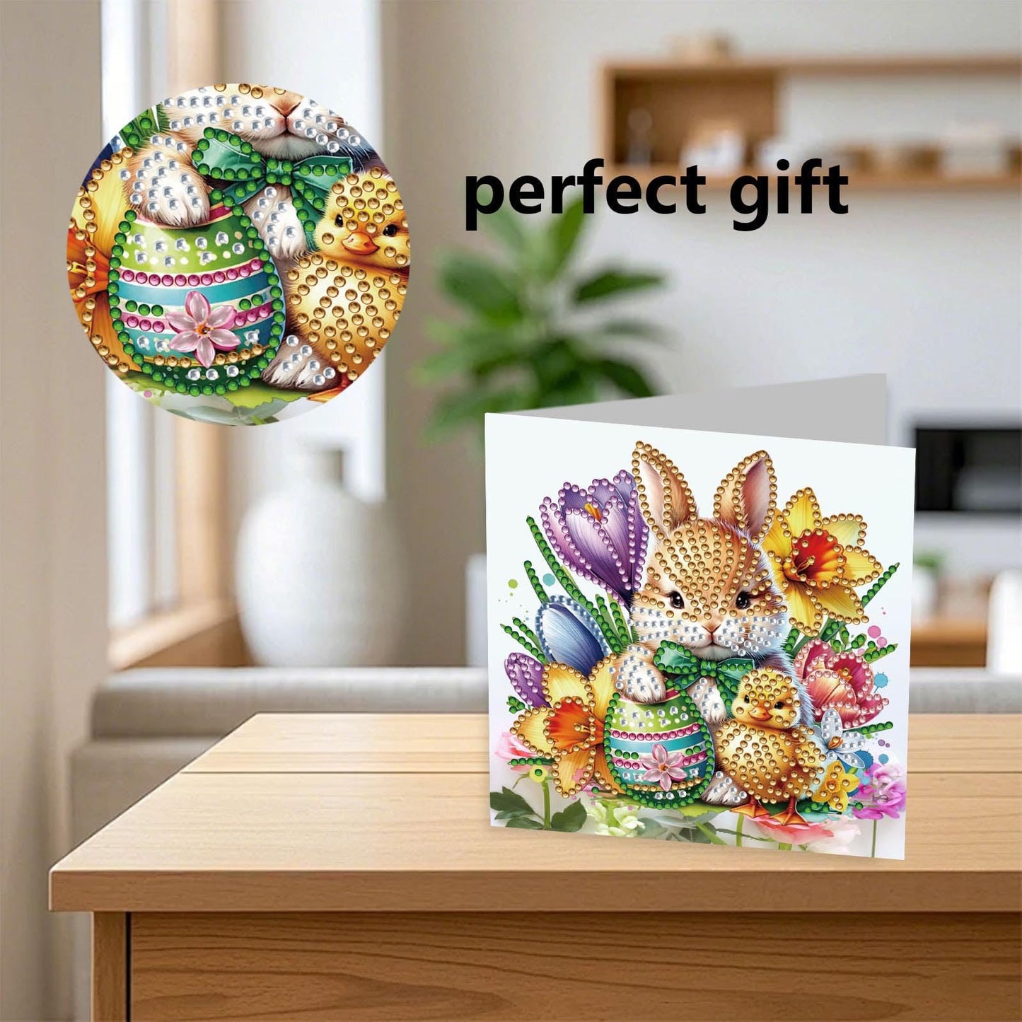 YOKUSHI 12 PCS Easter Diamond Art Painting Greeting Cards, Rabbit Craft DIY Card Making Kits for Adults Gifts (Easter)
