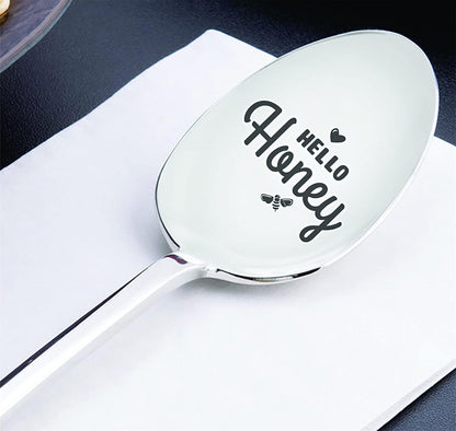 Gift for Wife | 7 Inch Hello Honey Engraved Spoon for Women, Valentine's, Engagement, Christmas Gift