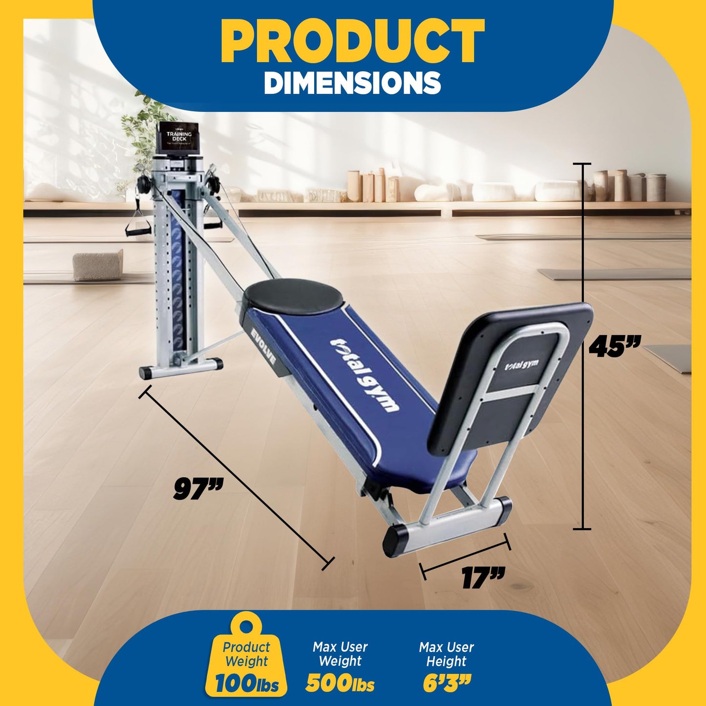 Total Gym Evolve, Incline Bodyweight Training Home Exercise Machine w/ Adjustable Glideboard, 16 Levels of Resistance, & Deluxe Squat Stand