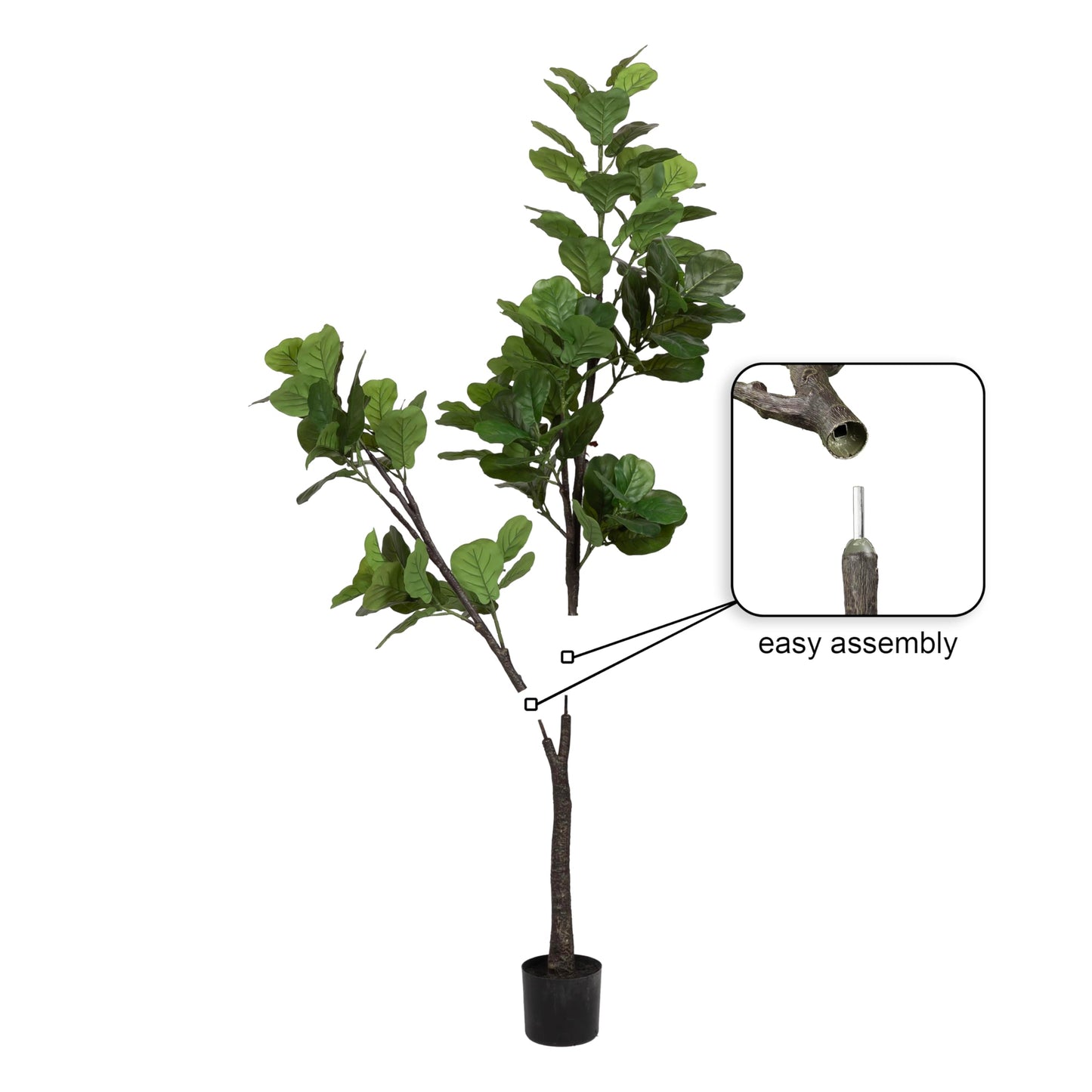 Kate and Laurel Fidmont Faux Fiddle Fig Tree with Claudel Scalloped Planter Pot, 6 FT, White, Potted Artificial Tree Indoor with Realistic Foliage and Added Moss, Fake Plant for Living Room Decor