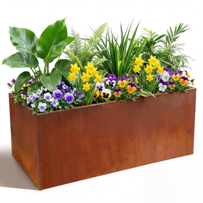 RimCereal Extra Large Steel Trough Planter Box for Outdoor 20" x 46" x 20" Heavy-Duty Raised Garden Bed for Tall Plants Privacy Screening & Modern Landscape Design Commercial