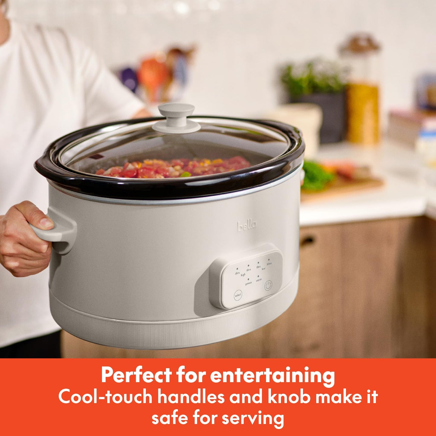 bella 6.0 Qt Programmable Slow Cooker, Ceramic Nonstick Coating, Adjustable Temperature & Cooking Times, Dishwasher Safe Stoneware Pot & Tempered Glass Lid, Tangle Free Cord Wrap, Oatmilk