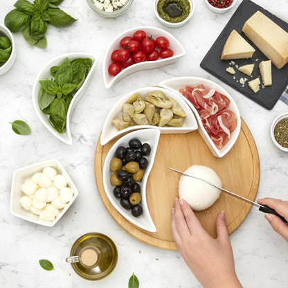 Cididu Ceramic Serving Tray Platters Lazy Susan, Rotating Divided Serving Set with 6 Removable Compartment, 11'' Appetizer Relish Dish, Snack Bowl Set for Christmas, Thanksgiving, Party, Kitchen