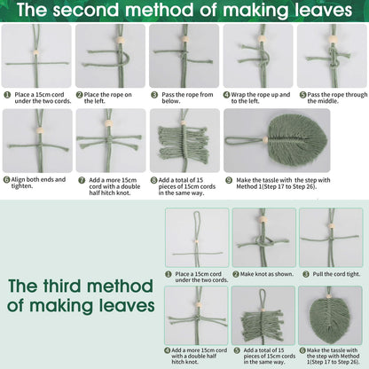 DIY Macrame Leaf Wall Hanging Beginners Macrame Kit, Includes Detailed Step-by-Step Instructions, Boho Macrame Leaf Tapestry Kit Wall Hanging, Handmade Enthusiast Gift for Home Living Room Bedroom