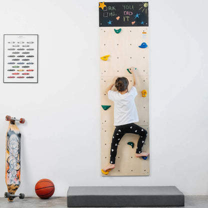 ComfyBumpy Rock Climbing Wall for Kids | Indoor Playground Play Gym Set with Drawing Blackboard & 12 Non-Slip Holds | Durable Wooden Climber for Ages 3+ | 132 lbs Capacity | Easy Assembly