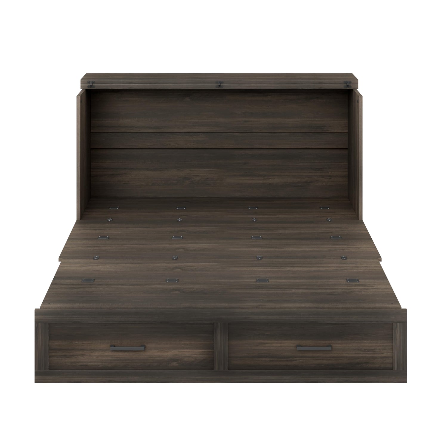 Bellemave Queen Murphy Bedframe, Cabinet Bed with Charging Station and Storage, Farmhouse Murphy Cabinet with Foldable Panel, Noisy Free, for Guest Bedroom, Living Room, Office, Rustic Gray