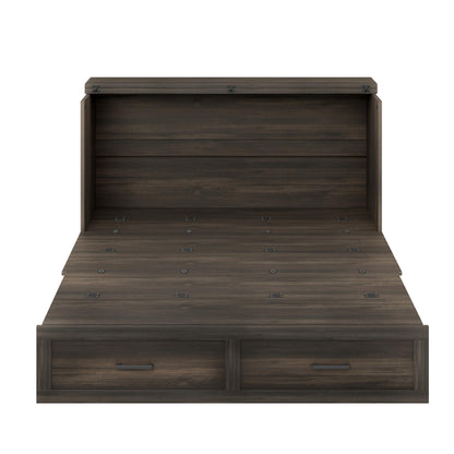 Merax Farmhouse Wood Murphy Bed Chest with Charging Station, Foldable Wall Platform Bed with Storage Drawer/Space Saving/Wood Slat Support/Queen, Gray