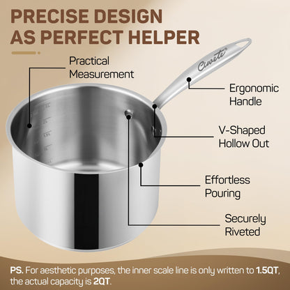 Ciwete 3 Qt Stainless Steel Saucepan with Glass Strainer Lid, 3 Quart Pot Stainless Steel Sauce Pan with Pour Spout, Mirror Polishing, Compatible with All Cooktops Dishwasher Safe Oven Safe