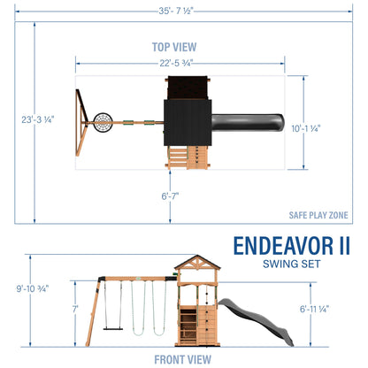 Backyard Discovery Endeavor II Cedar Wood Swing Set with Wave Slide, Play Deck, Double Rock Wall, Picnic Table, Climbing Wall, Belt Swings, Web Swing, Toy Telescope, Step Ladder, Outdoor Playset