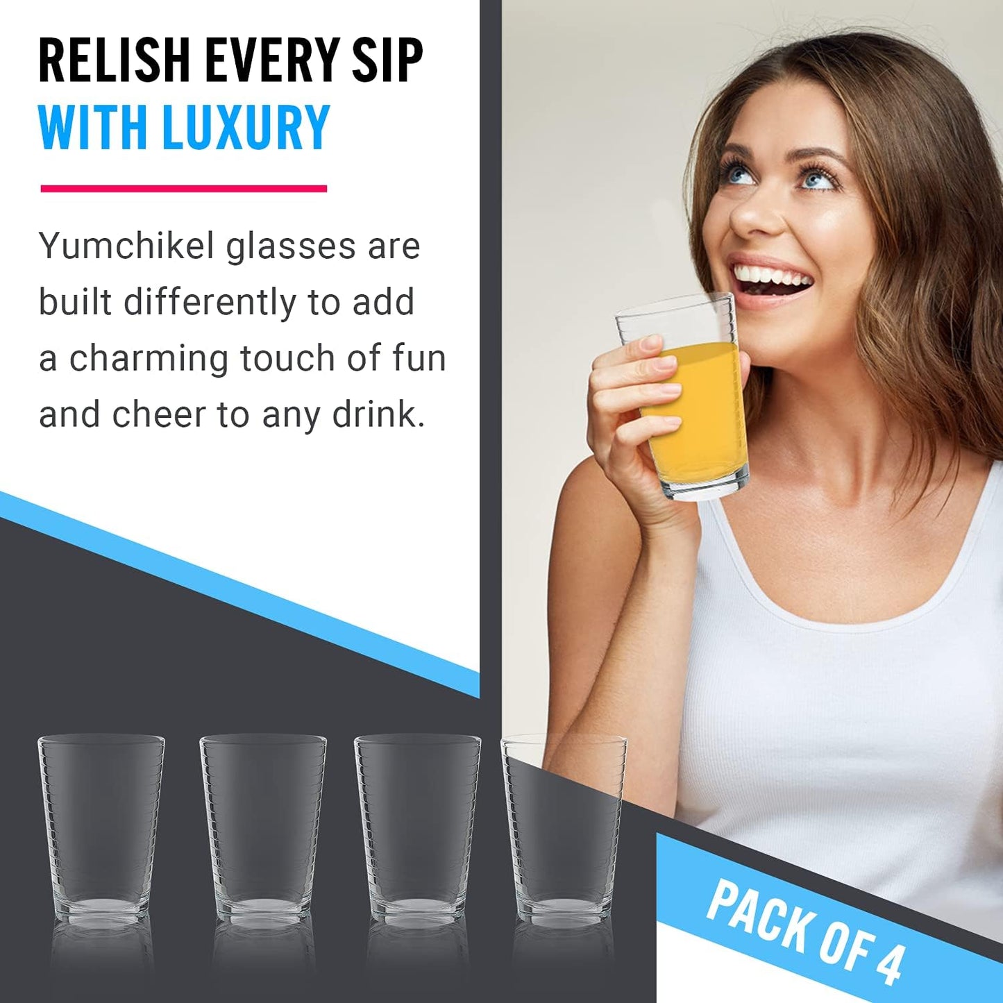 Juice Glasses Set of 4, 7 oz. Durable Drinking Tumblers for Soda, Water, Milk, and Spirits, Dishwasher Safe