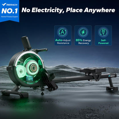 MERACH Self-Powered Rowing Machines for Home, Electromagnetic Resistance 2.0 Rowing Machine, Smart Adjust Resistance and Self-Develop APP, Upgrade LED Electronic Monitor and Comfortable Seat Cushion