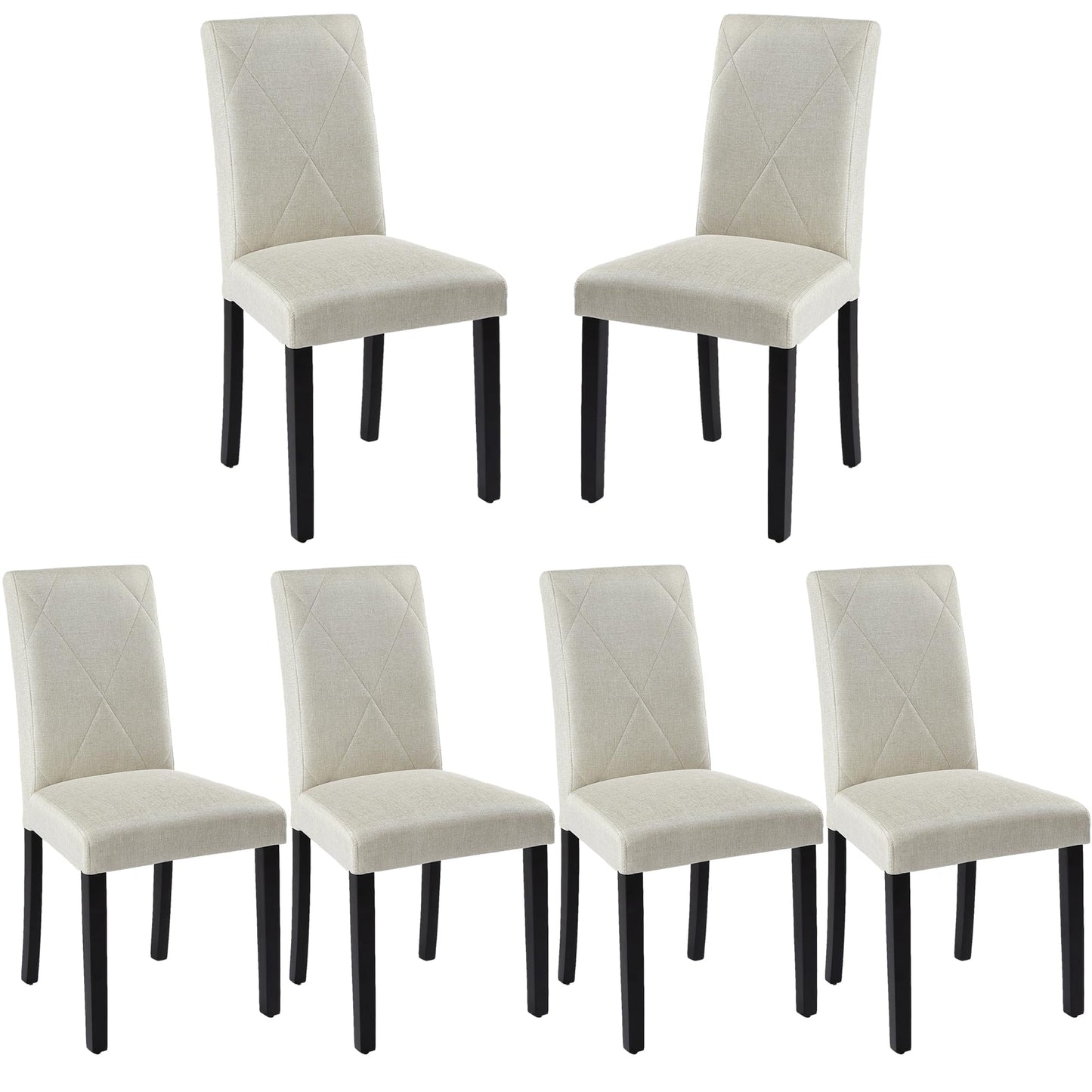 VECELO Upholstered Dining Chairs Set of 6, Modern Fabric and Solid Wood Legs & High Back for Kitchen/Living Room- Beige