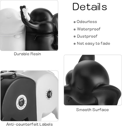 5" YU FENG Adorable Elephant Bookends in Black&White Resin Unique Cute Book Ends for Home Bedroom Desk Bookshelf