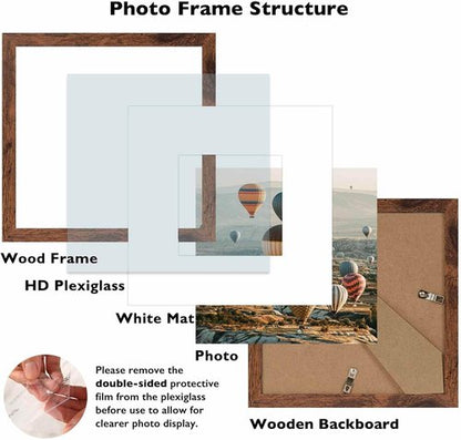 JCJMY 8x8 Picture Frame Set of 6 - Versatile Wall Hanging & Tabletop Display, Deep Brown Wood Finish