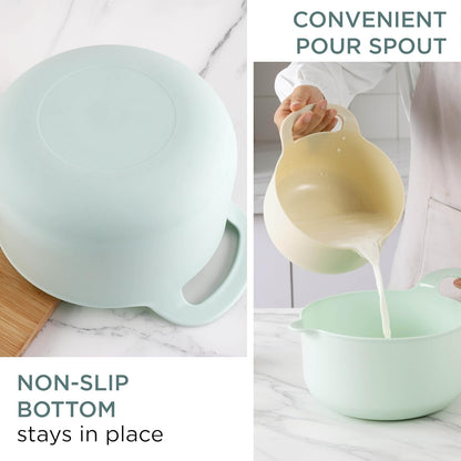 COOK WITH COLOR Non-Slip Mixing Bowls - 4 Piece Nesting Plastic Set with Pour Spouts, Handles, and Measurement Markings