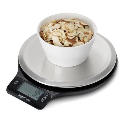Amazon Basics Digital Kitchen Scale with LCD Display, Batteries Included, Weighs up to 4.9 kgs, Black and Stainless Steel