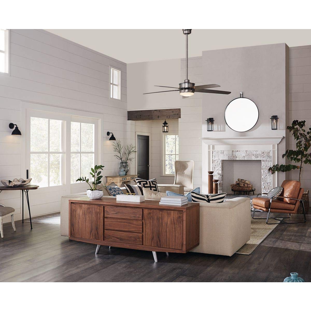 Progress Lighting P2574-8130K Protruding Mount, 5 Driftwood Blades Ceiling fan with 18 watts light, Antique Nickel
