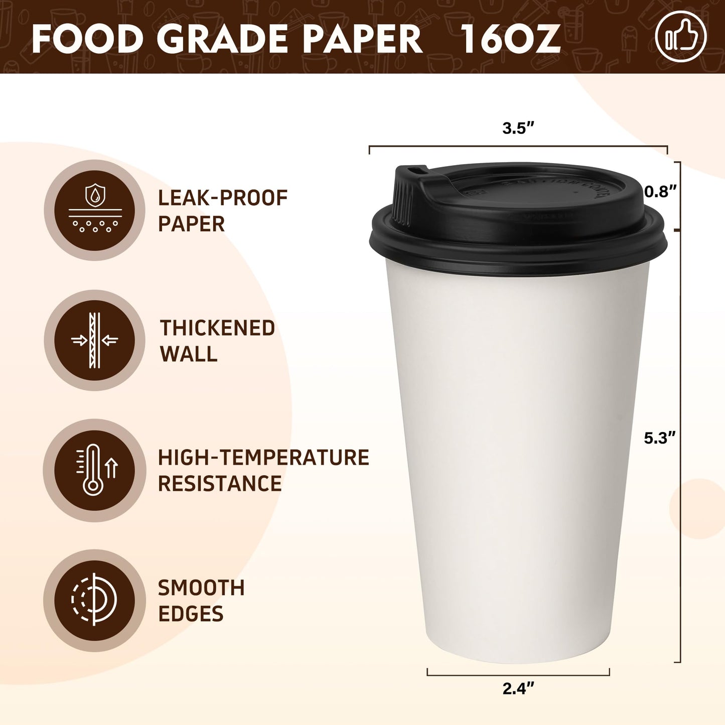 YEEHAW 100 Pack 16 oz Disposable Coffee Cups with Lids, Heat & Leak-proof Paper Cups, to Go Coffee Cups for Hot & Cold Beverage