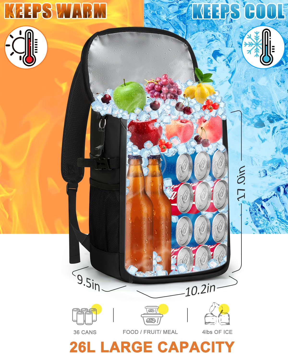 Capolo Cooler Backpack Insulated Waterproof for Women Men, Leak Proof Backpack Coolers Thermal Bag Soft Travel Cooler Bag Ice Chest Lunch Back Pack for Camping Picnic(Deep Black Leather,36 Cans)
