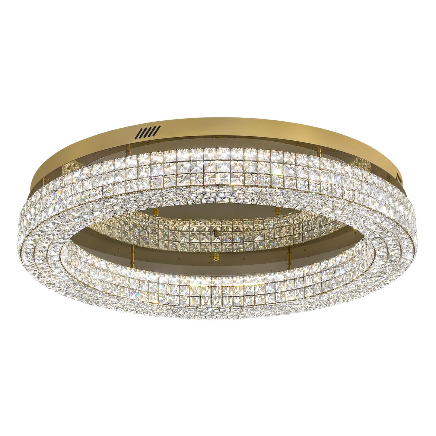 ykolupty 40'' Crystal Chandelier for Living Room Large Chandeliers for Living Room Crystal Flat Mounted Ceiling Lights Dining Room Bedroom Dimmable 2700-6000K (Gold Chandelier)
