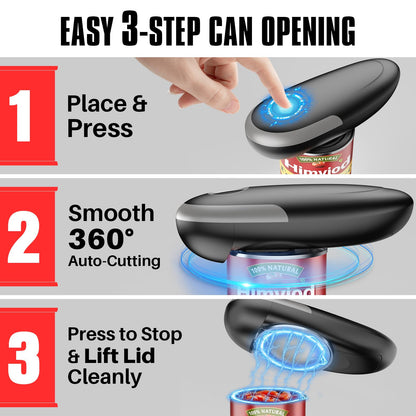 Electric Can Opener, One-Touch Automatic Can Opener for Seniors with Arthritis, Smooth Edge, Hands-Free, Battery Powered, Portable & Compact, Food Safe Electric Can Openers for Kitchen (Gray)