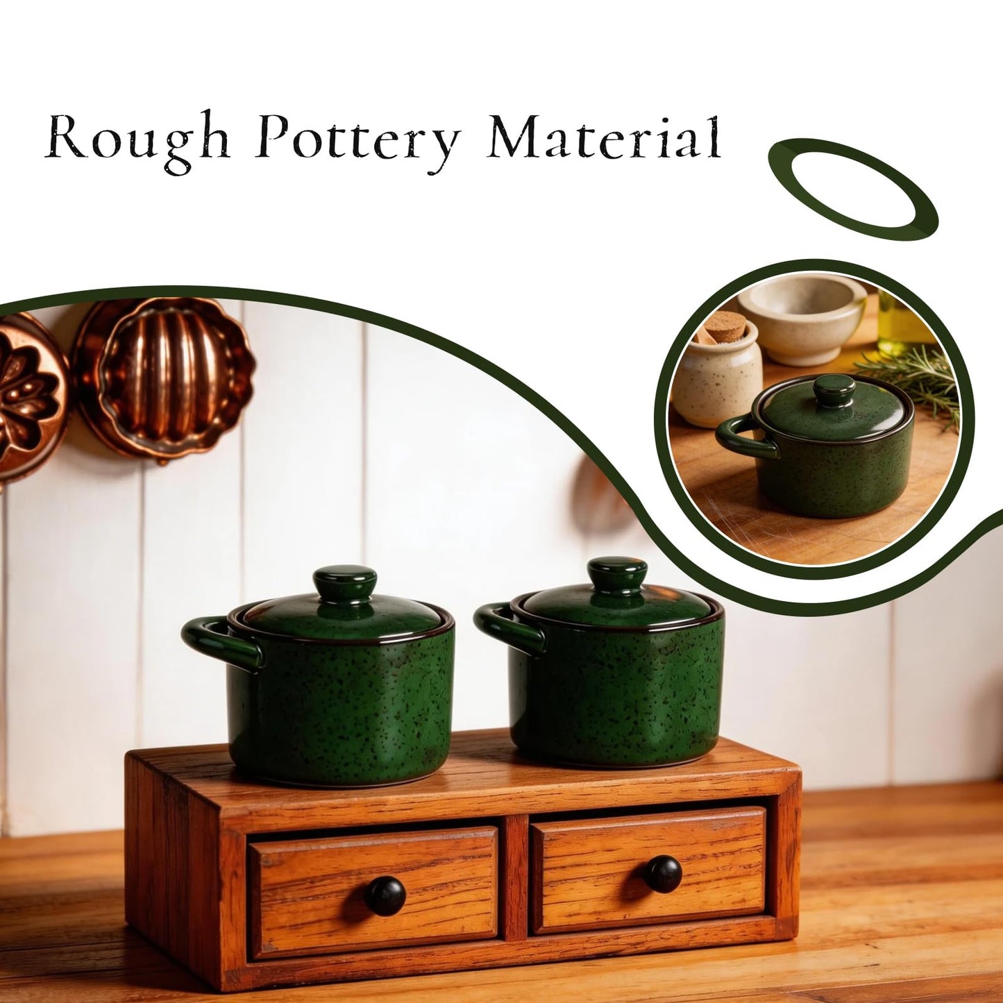 Salt Cellar With Spoon, Rustic Ceramic Salt Cellar With Wooden Spoon, Kitchen Seasoning Storage Jar