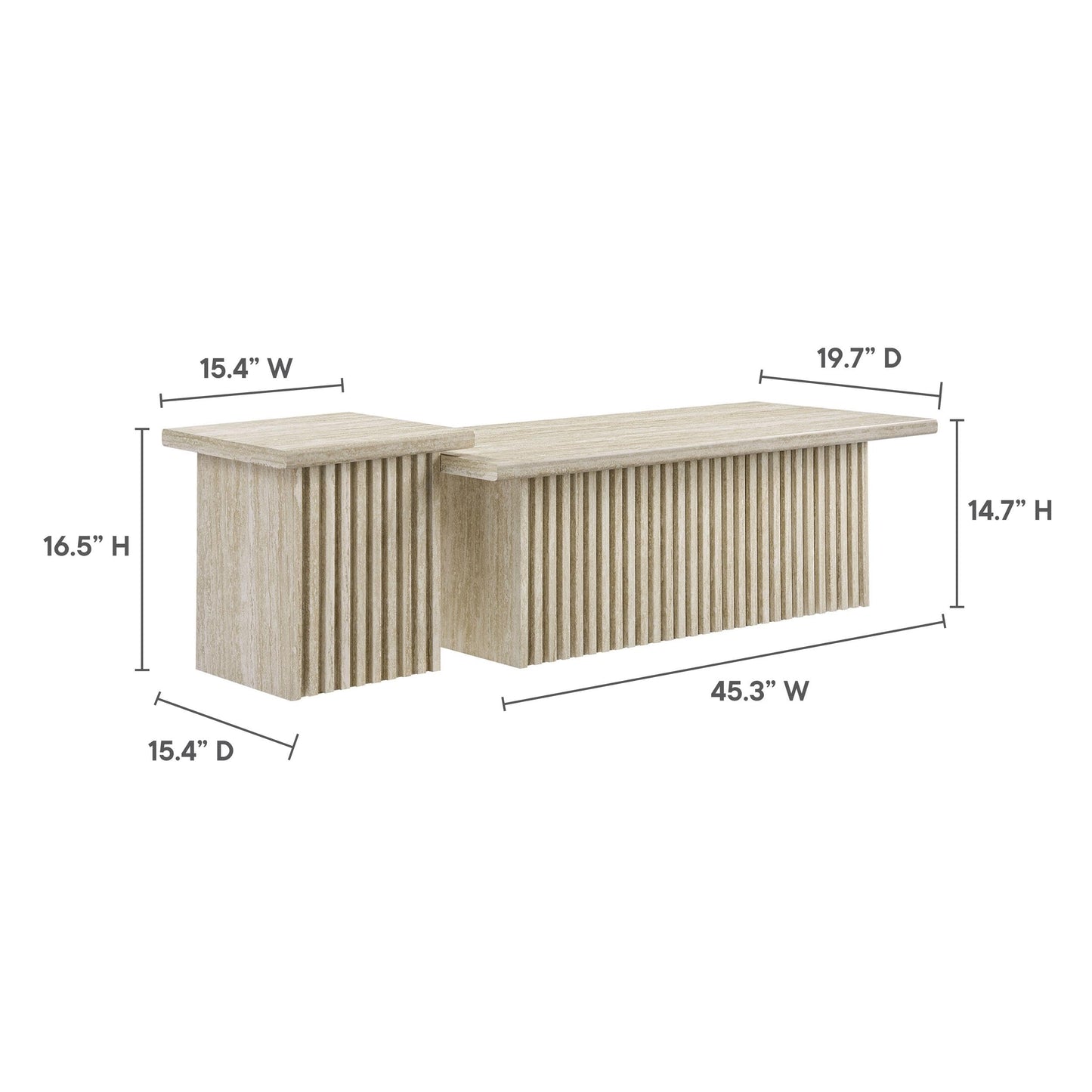 Modway Render Faux Travertine Slatted Nesting Coffee Table Set in Travertine - 2 Piece Low Profile Coffee Table Mid Century Modern - Abstract Coffee Tables for Living Room - Nested Accent Tables