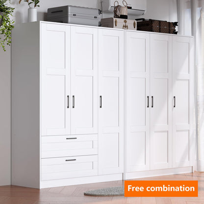 Fenghua Lizhi 3 Doors Wooden Wardrobe Closet Armoire, White Storage Cabinet for Hanging Clothes, Bedroom Large Capacity Freestanding Armoire,Wood Wardrobe Combination with Shelves (2drawer, White)