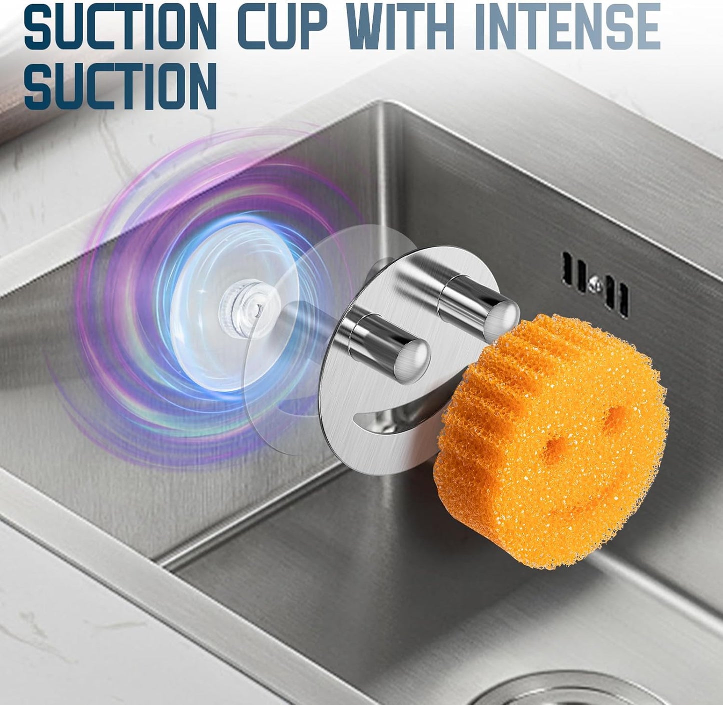 Yoshiky Stainless Steel Smiley Face Sponge Holder - Silver Sink Caddy Organizer with Suction Cup for Kitchen