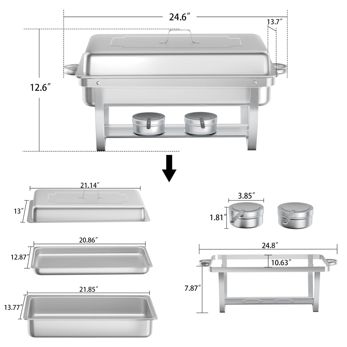 Chafing Dish Buffet Set - HARDURA 4 Packs 9.5QT Stainless Steel Food Warmer, Leak-Proof & Foldable Design, 4+ Hours Insulation, for Buffet Servers and Warmers, Ideal for Catering, Party （Silver）