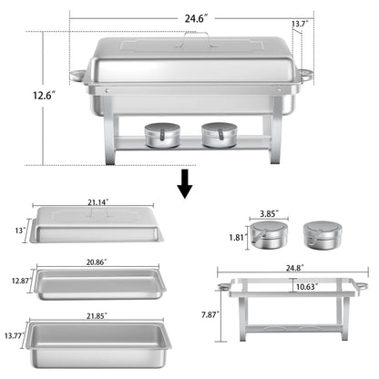 Chafing Dish Buffet Set - HARDURA 4 Packs 9.5QT Stainless Steel Food Warmer, Leak-Proof & Foldable Design, 4+ Hours Insulation, for Buffet Servers and Warmers, Ideal for Catering, Party （Silver）