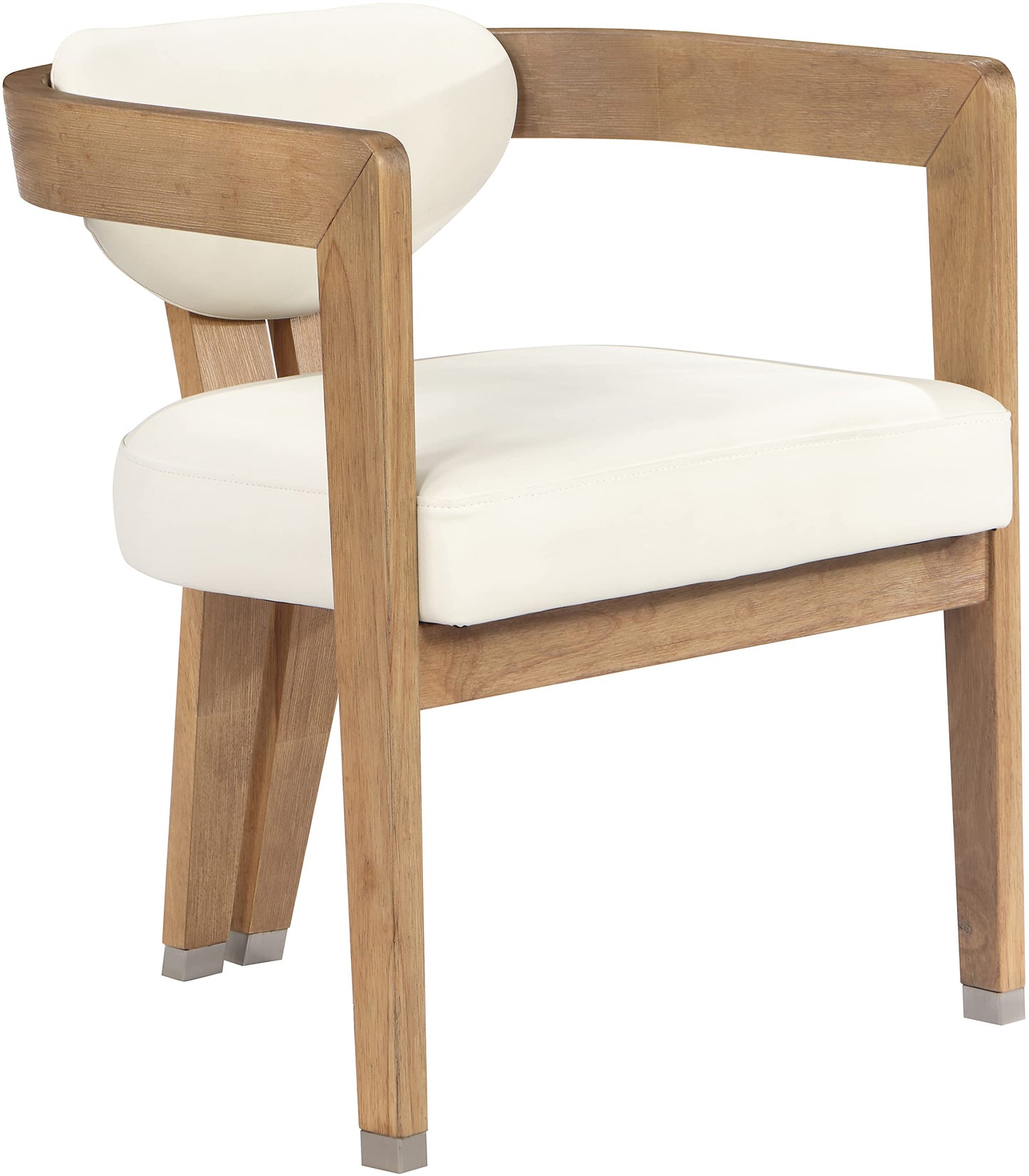 Meridian Furniture 564Cream-C Carlyle Collection Modern | Contemporary Dining Chair, Solid Wood Brushed Natural Finish, Soft Cream Vegan Leather, Brushed Chrome Accents, 24" W x 23.5" D x 29" H, Cream