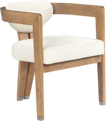 Meridian Furniture 564Cream-C Carlyle Collection Modern | Contemporary Dining Chair, Solid Wood Brushed Natural Finish, Soft Cream Vegan Leather, Brushed Chrome Accents, 24" W x 23.5" D x 29" H, Cream