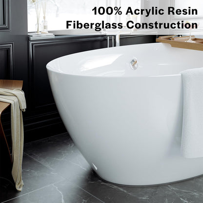 Empava Freestanding Bathtub, 71" Soaking Tub with Center Drain & Overflow – Acrylic Tub, Non-Slip Flat Bottom, Glossy White, cUPC Certified