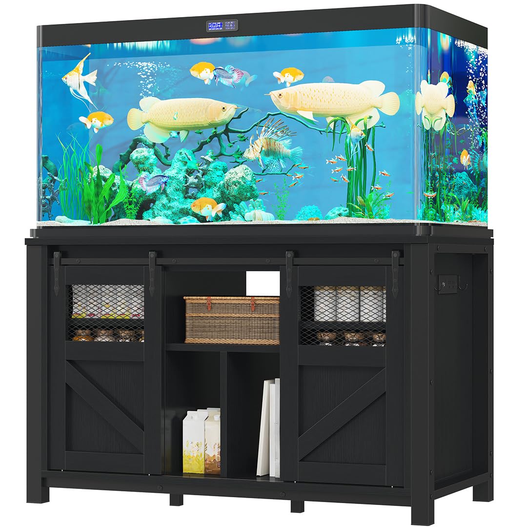 YITAHOME 120 Gallon Fish Tank Stand with Power Outlets, Heavy Duty Large Aquarium Stand with Barn Door, Reptile Tank Turtle Terrariums Table for Fish Tank Accessories Storage,1100LBS Capacity