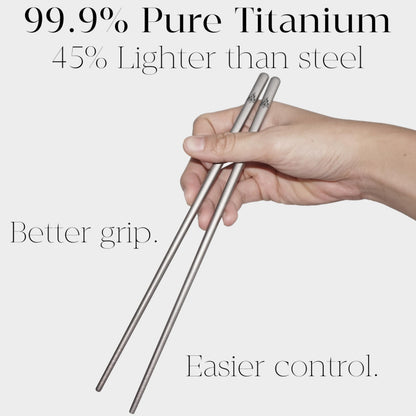 Youda 5 Pairs 99.8% Pure Titanium Chopsticks (9.45") - Extra Long Non-Roll Square Design & Grooved Grip - Lightweight 0.8oz, Flame Pattern - Dishwasher Safe for Asian Cuisine -Gift for Foodies(Silver)