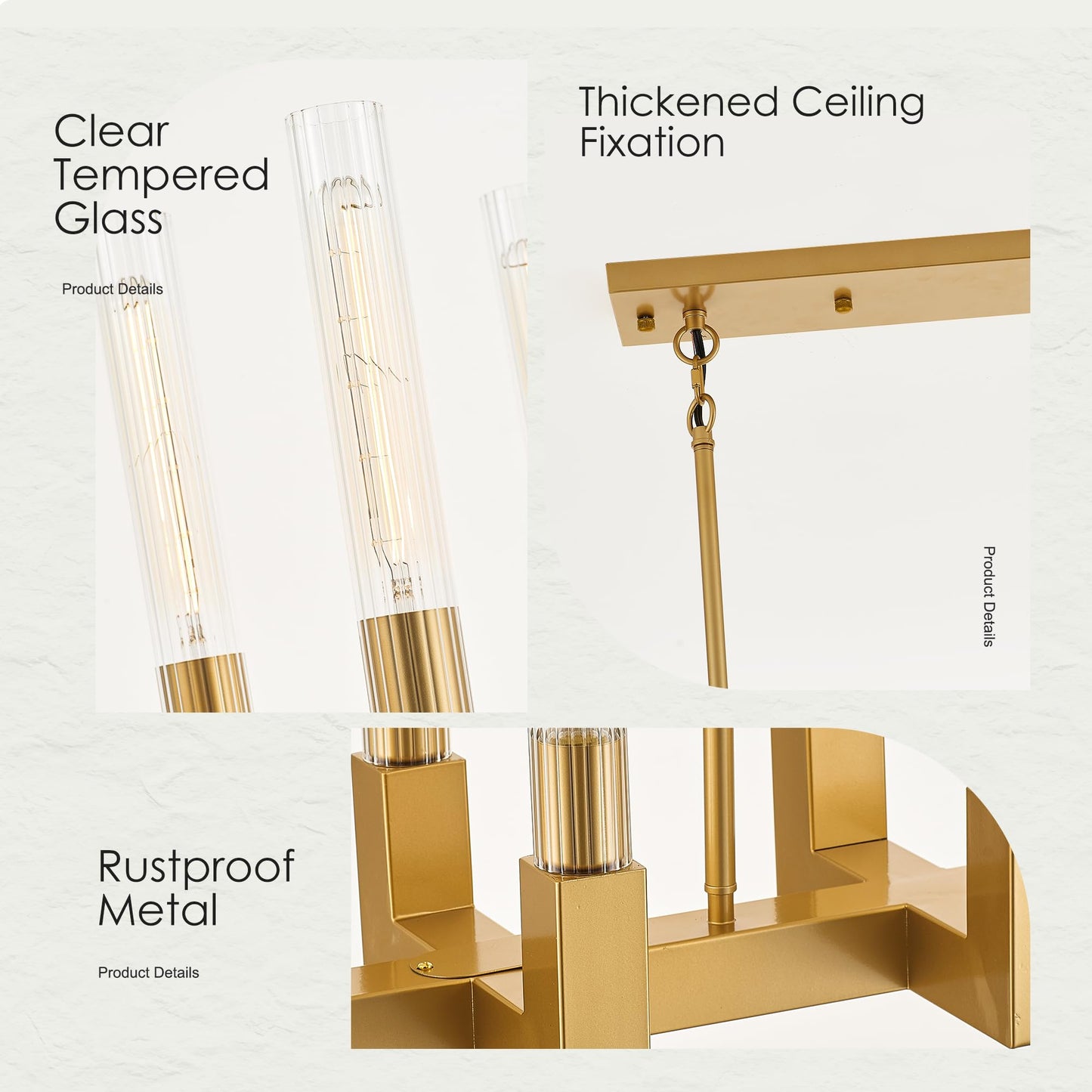 TACDANDM 54-inch Linear Dining Room Pendant Light Fixture with Glass Tube,Gold Rectangular 12-Lights Industrial Kitchen Island Lighting Over Table(Included E26 Bulbs)